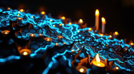 Obraz premium Abstract festive arrangement illuminating geometric patterns with glowing candles