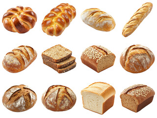 Assortment of Freshly Baked Breads Including Loaves, Rolls, and Specialty Breads, Perfect for Culinary Use and Baking Inspiration. Piquant food set.