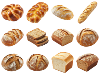 Assortment of Freshly Baked Breads Including Loaves, Rolls, and Specialty Breads, Perfect for Culinary Use and Baking Inspiration. Piquant food set.