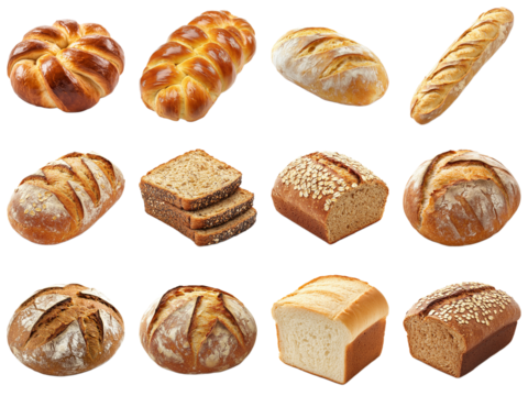 Assortment of Freshly Baked Breads Including Loaves, Rolls, and Specialty Breads, Perfect for Culinary Use and Baking Inspiration. Piquant food set.