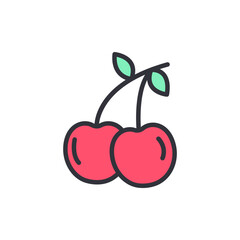 Cherry colored icons, minimalist vector illustration ,simple transparent graphic element .Isolated on white background