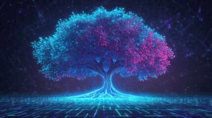 Digital tree, glowing, futuristic, abstract, background, technology, nature,  concept,  design