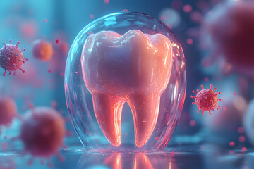 A transparent protective barrier on a dental tooth protecting from bacteria and viruses as a concept of dental health and hygiene