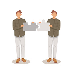 two man holding puzzle isolated illustration