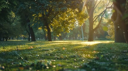Sunny park scene lush green peaceful nature