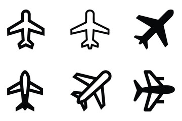 Fototapeta premium Set of fighter jet,plane line art vector icon illustration on white background