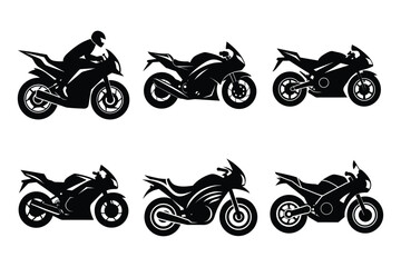 Obraz premium Set of motorbike, motorcycle, bike silhouette vector icon illustration on white background