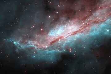 Obraz premium Galactic Nebula with Teal and Rose Hues, Stars, Cosmos Deep Space Backdrop