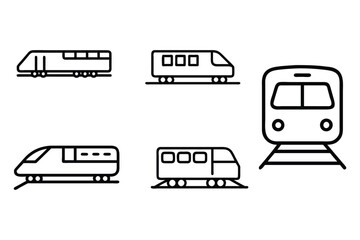 Set of train line art vector icon illustration on white background 