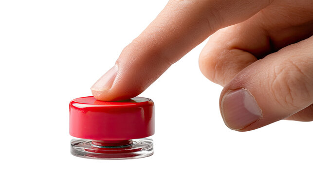 Pressing the Button: A close-up shot of a finger about to press a sleek, red button, symbolizing action, decision, and activation.