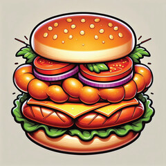 Sausage Biscuit Sandwich Clipart – Breakfast Fast Food Illustration on White Background 