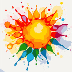 Vibrant Watercolor Sunburst with Expressive Color Splashes