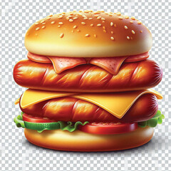 Sausage Biscuit Sandwich Clipart – Breakfast Fast Food Illustration on White Background 