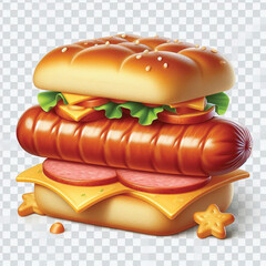 Sausage Biscuit Sandwich Clipart – Breakfast Fast Food Illustration on White Background 