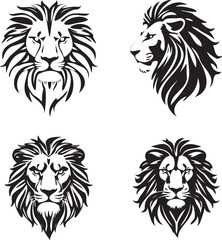 Set of a lion head silhouette vector black and white icons