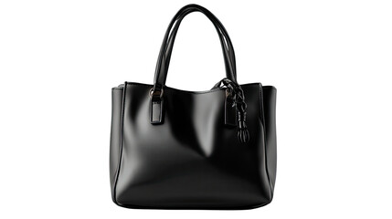 Naklejka premium Sleek Elegance: A sophisticated black handbag, offering a timeless blend of functionality and style. The bag features a smooth surface, structured design, and sturdy handles.