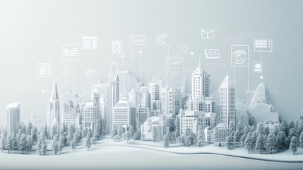 Fototapeta premium Digital Cityscape with Technology Icons