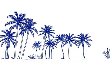 Minimalist line drawing of tropical trees, side view, for architecture & landscape design, design, line