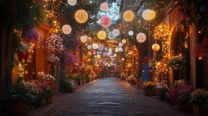 Fototapeta premium Charming, decorated alleyway