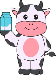 Cute Cow Character with Cartoon Design. Isolated Vector Illustration.