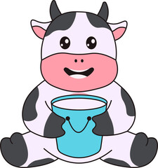 Cute Cow Character with Cartoon Design. Isolated Vector Illustration.