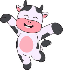 Cute Cow Character with Cartoon Design. Isolated Vector Illustration.