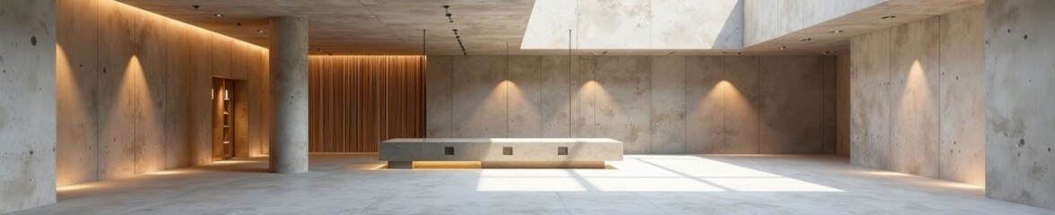 Minimalist modernist structure with raw concrete walls and industrial design elements, building, brutalist, minimalist