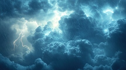 Fototapeta premium Dramatic Storm Clouds Illuminated by Lightning and Heavy Rain in