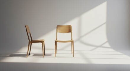 Minimalist wooden chairs in bright studio space for modern design concepts