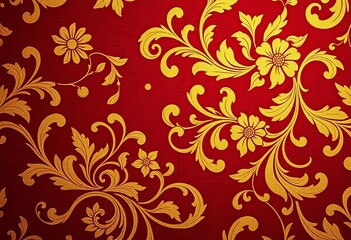 Obraz premium Opulent gold floral swirls on deep burgundy, intricate baroque patterns, gold, luxury design