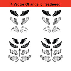 Wings Icon Set Angel and Tribal Wing Symbols, Feathered Wings Vector,Black wings vector set with tribal and angelic silhouettes