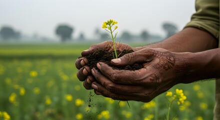 Protecting Our Planet A Farmer's Hands Cradle New Life