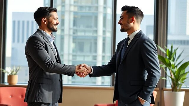 Two Successful Businessmen Conclude a Mutually Beneficial Deal with Handshake