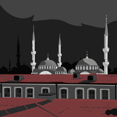 Fototapeta premium Turkey A rooftop view in Istanbul with domes, minarets, 