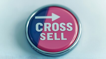 A colorful button with the text "CROSS SELL" and an arrow, suggesting a marketing or business context focused on promoting additional products.