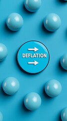 A circular button labeled "DEFLECTION" is centered on a blue background, surrounded by glossy blue spheres, creating a visually striking design.
