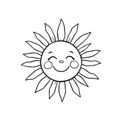Cheerful Smiling Sun Cartoon Line Art Illustration