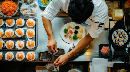 寿司を盛り付けるシェフ（ai生成画像）
