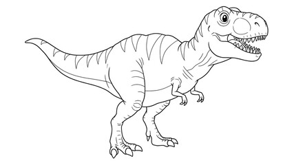 Obraz premium Dino Tyrex in the jungle outlined colouring page cute black and white for kids with white background