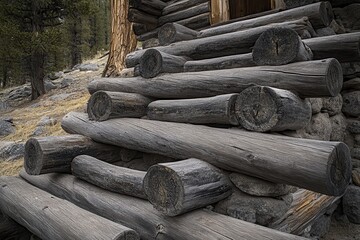 Rustic log stairway outdoors