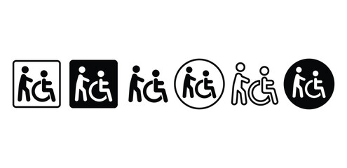 Caregiver Icons Set  Person Assisting Wheelchair User Black and White Color Vector Design