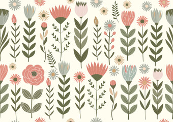 Collection of spring colorful flower seamless vector