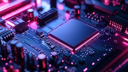 Obraz premium High-tech circuit board with glowing processor (1)