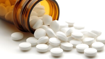 Amber Bottle and White Pills Spilled