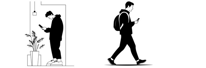 man and woman using smartphone