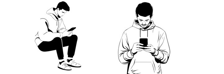 man and woman using smartphone