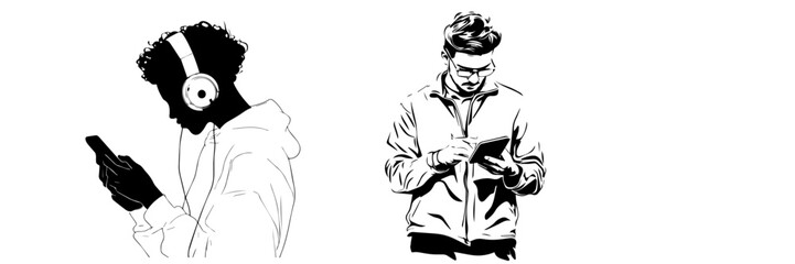 man and woman using smartphone