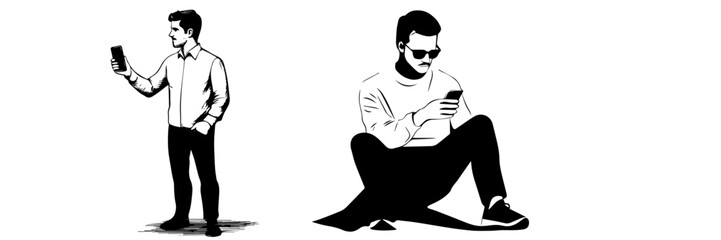 man and woman using smartphone