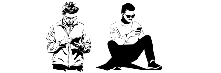 man and woman using smartphone