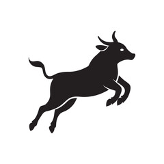 Jumping Cow Silhouette On White